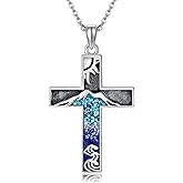 AXOMY Turquoise Cross Necklace 925 Sterling Silver Mountain Necklace Religious Cross Pendant Necklace Nature Jewelry Gifts for Men Women Christian