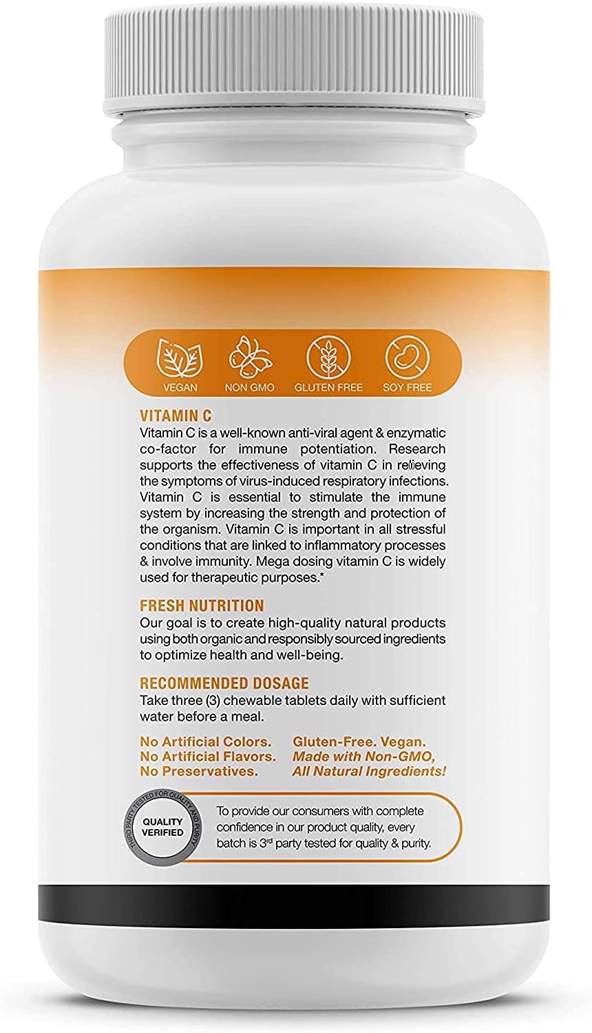 Vitamin C - Powerful 1500mg Per Day Immune Support - Tasty Chewable Vitamin C Supplement All Year-Round Potent Support - Vegan Friendly, Non-GMO, Gluten & Soy Free - All Natural Vit C immunity Booster: Health & Personal Care