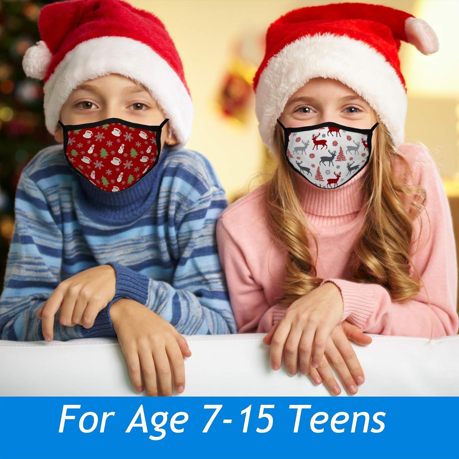 5PCS Big Kids Christmas Face Mask Bandana Reusable Washable Middle and High School Students Cover Breathable Cute Dust Covering for Youth Boys and Girls: Clothing