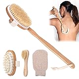 Dry Brushing Body Brush, 4 Pcs Detachable Natural Boar Bristle Body Brush Set wi