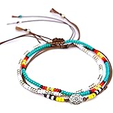 Boho Beaded Anklet Set for Women and Teen Girls, Bohemian Hippie Waterproof Adjustable String Anklets, Unique Colorful Beach Summer Foot Jewelry, Native American Style, Handmade by Tribes