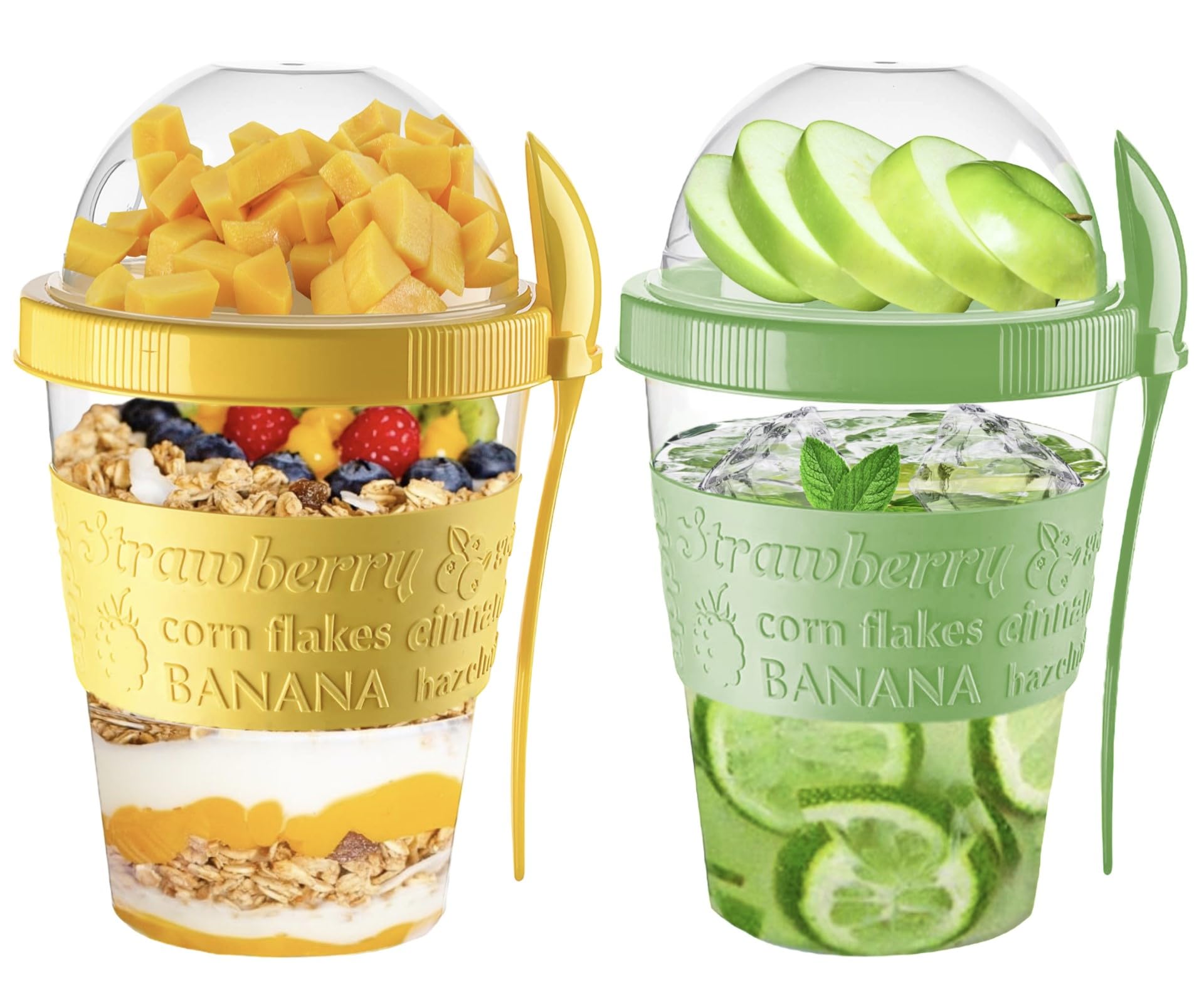 vingardium leviosa Yogurt Pots Reusable 20 Oz Overnight Oats Container with Lid & Spoon BPA free Breakfast Pots to GO Cereal On the Go Dishwasher Safe Lunch Oatmeal Jars (Set of 2 (Green, Yellow))
