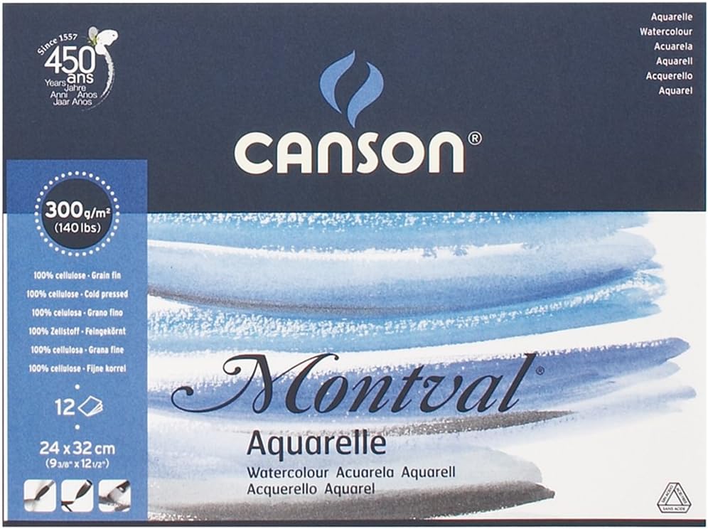 L'Aquarelle Canson Héritage Bloc Collé 4 Côtés 20 Feuilles Grain Fin 300 G 31 X 41 Cm Blanc