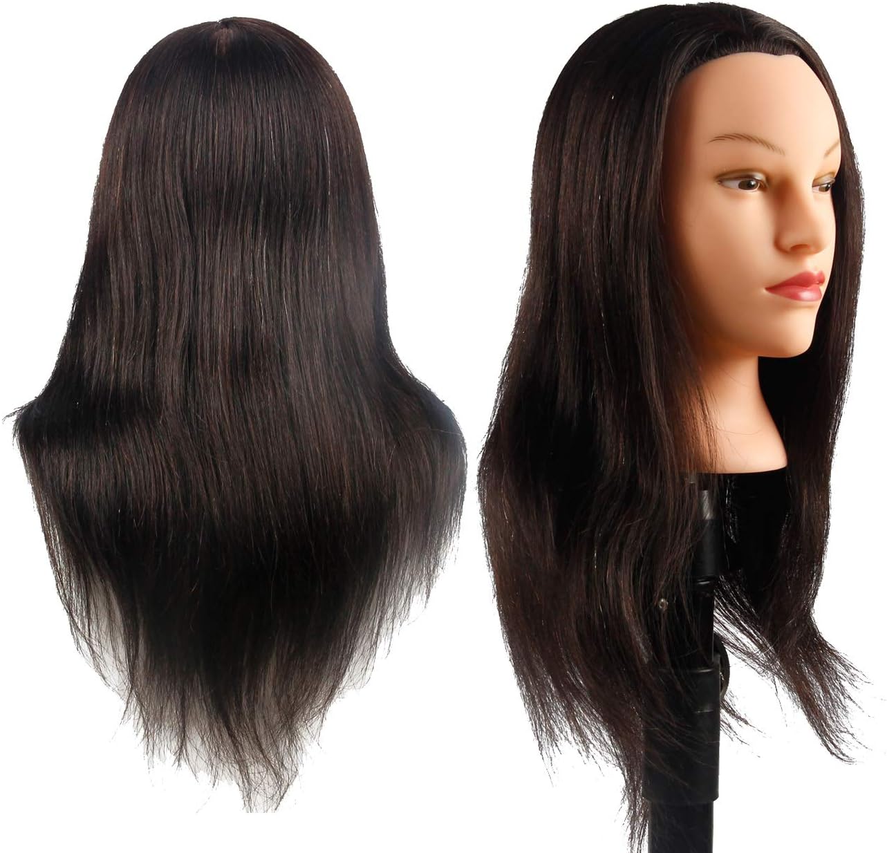 Kalyx Mannequin Head 100% Human Hair 24inches Darkest Brown Cosmetology Mannequin Head for Hairdresser Practice Head Styling Braiding Doll Head(color 2)