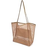 RNIEGA Tote Beach Bags for Women Summer Mesh Beach Bag with Zippered Inner Pocket Sandproof Woven Tote Bag Spacious Capacity