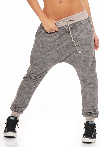 Malito Damen Jogginghose mit Knopfleiste | Sporthose meliert | Baggy zum Tanzen | Sweatpants - Trainingshose 7398