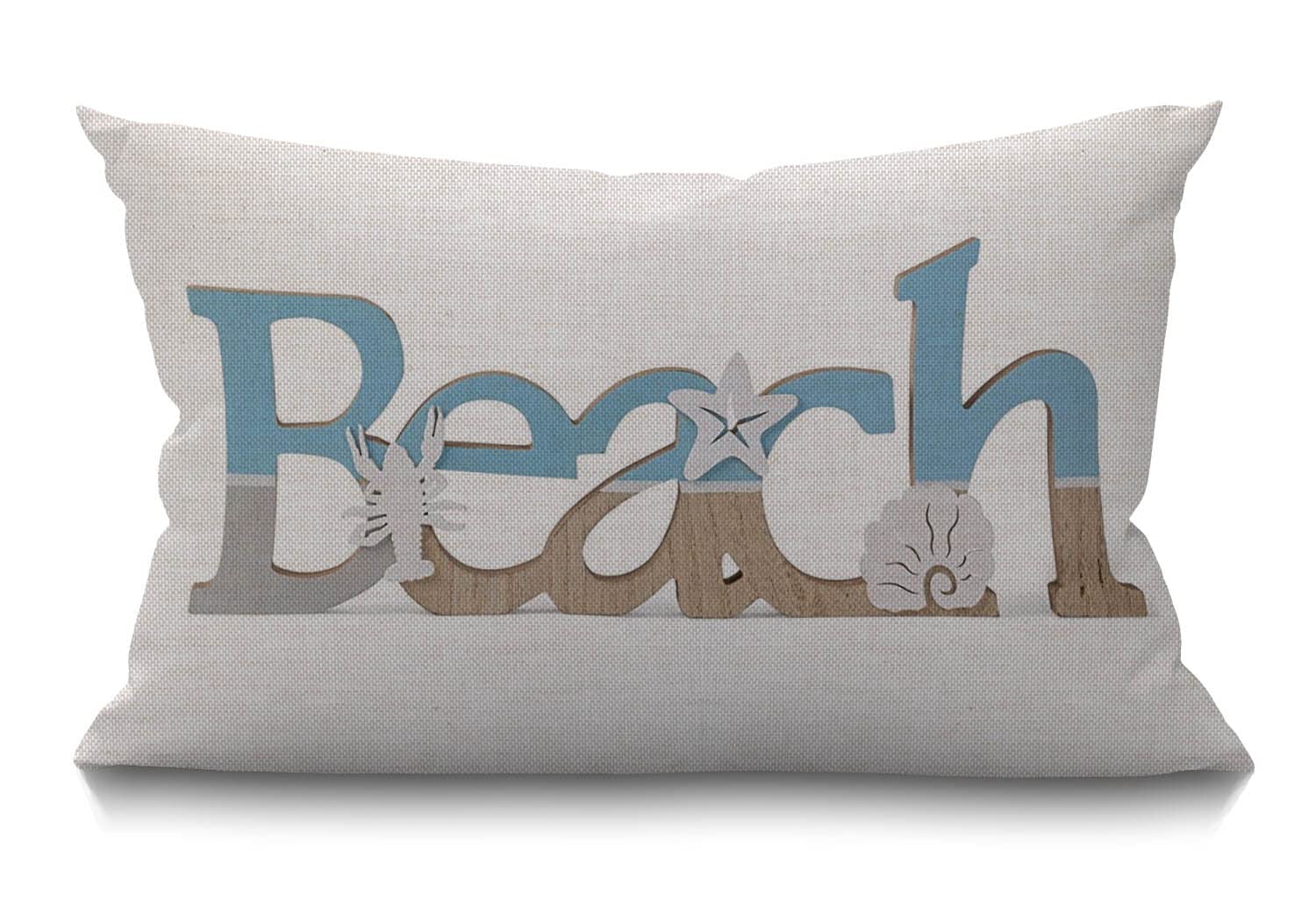 BGBDEIA Beach Vintage Wood Lettering Quote with Ocean Coastal Sea Starfish Lobster Scallop Summer Cotton Linen Decorative Cushion Cover Throw Pillow Case for Couch Sofa Bed,30 x 50 cm 12 X 20 Inches