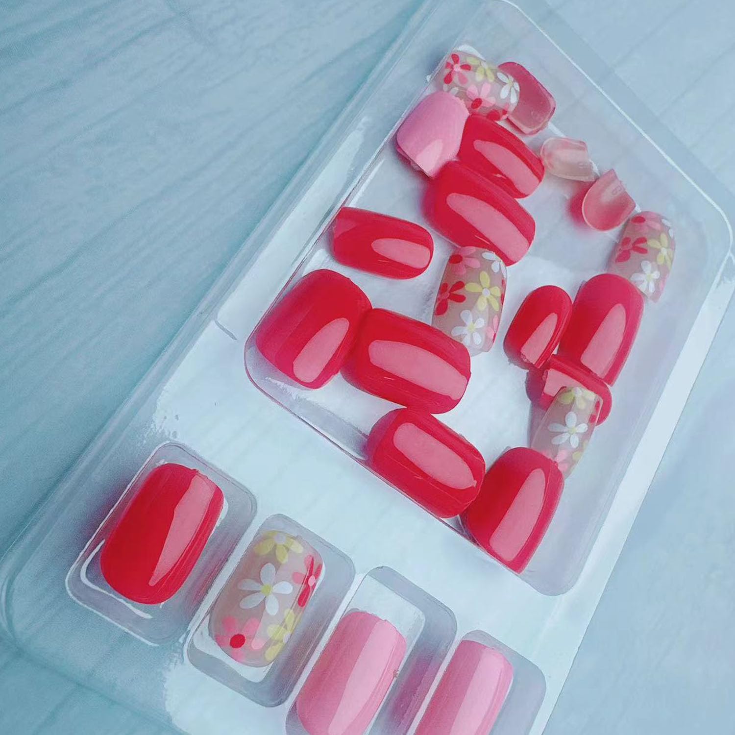 Flower Press on Nails Square Short Cute Fake Nails with Floral Design Glue on Nails Glossy Small Flowers False Nails Press ons Spring Stick on Nails Acrylic Artificial Nails for Women and Girls 24PCS - Image 6