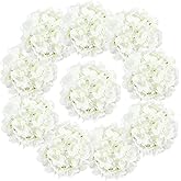 Auihiay 10PCS Hydrangea Artificial Flowers, Faux White Flowers for Wedding Centerpieces, DIY Bouquets, Bridal Shower, Floral Decor Home Decoration with Stems (VASE NOT Included)