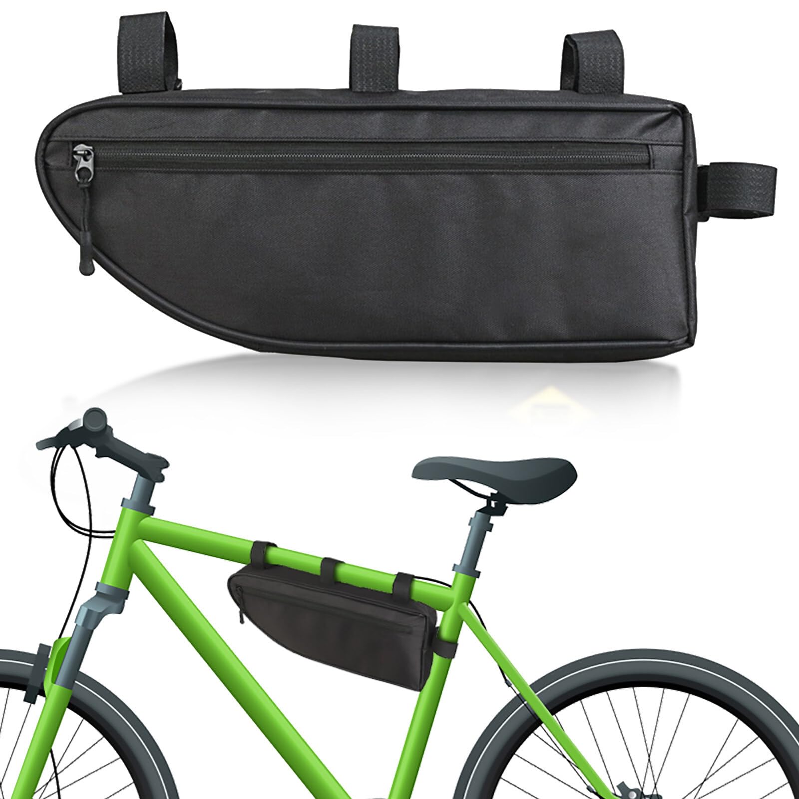 Kytpyi Triangle Bike Bag, 2L, Black, Polyester, Frame Mount, Bicycle, 34.5x13x5.5cm, Travel Accessory - Storage Organizer