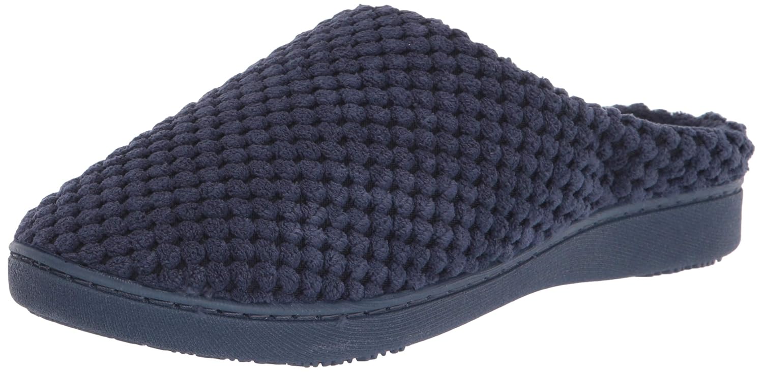 isotoner Women's Textured Microterry Low Back Slippers with Memory Foam, Navy Blue, Large Buy