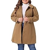 Agnes Orinda Plus Size Winter Coats for Women Peter Pan Collar Single Breasted with Pockets Trench Peacoats Long Coat