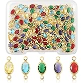 MakemadeDIY 5-100Pcs Glass Connector Charms for Jewelry Making Crystal Square Oval Gold Plated 2 Hole links Geometric Charms for DIY Jewelry Bracelet Necklace Earring Keychain Making and Crafting
