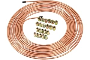 3/16" 25 Ft Brake Line Tubing Kit with 16 Inverted Flare Fittings Copper Coated Brake Line Tube Coil and Fitting