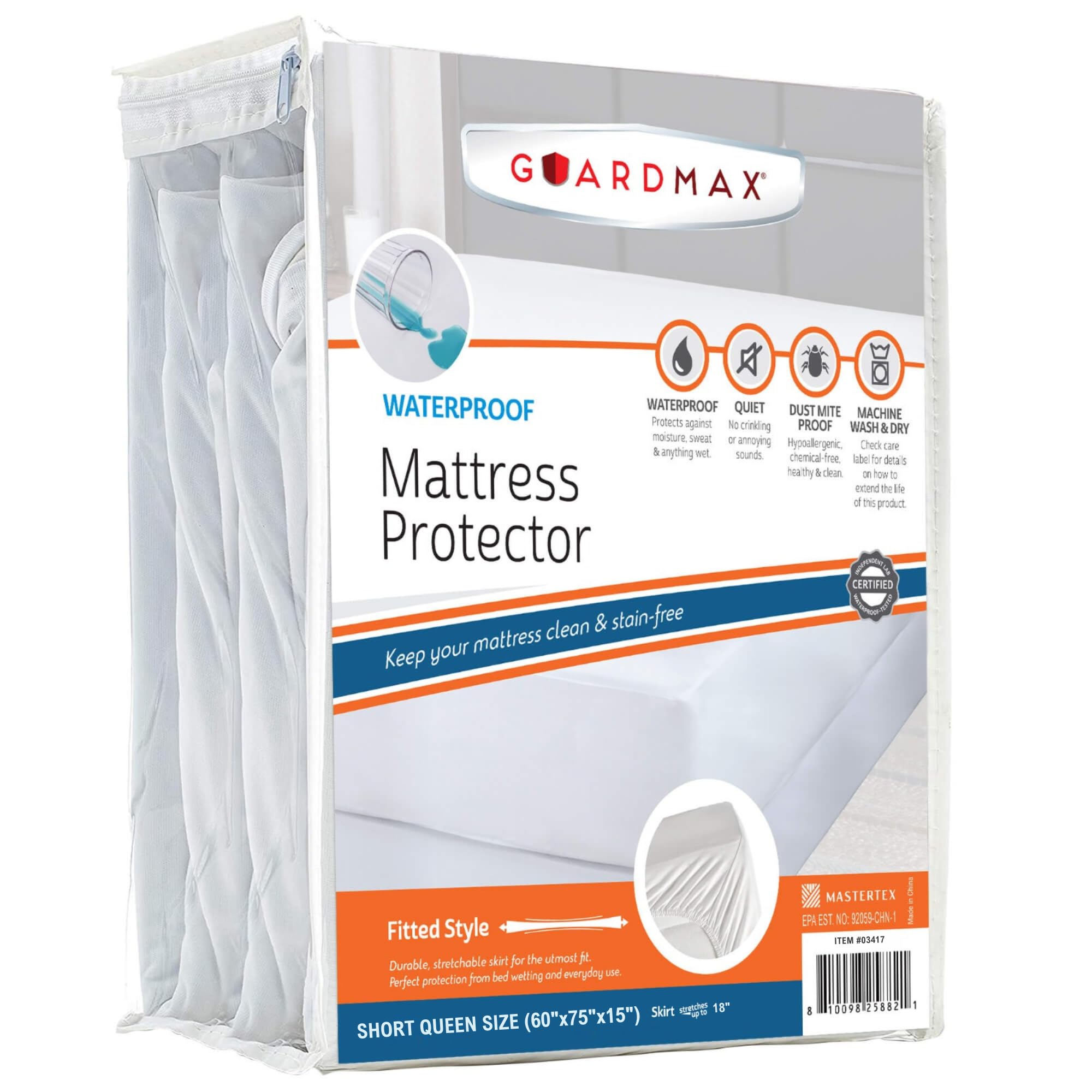 Photo 1 of Guardmax Jersey Knitted Short Queen Size Mattress Protector - Waterproof & Dust Mite Proof Mattress Cover with Stretchable Pockets - Soft, Comfortable, & Noiseless Waterproof Fitted Sheet.(60x75x15)