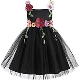 ODASDO Flower Girl Tulle Dress Kid Floral Embroidery Square Neck Sleeveless A-line Princess Tutu Dresses for Wedding Birthday