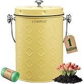 AOSION Countertop Compost Bin Kitchen,Odorless Indoor Compost Bin with Lid | 1 Gallon Composter Container,Removable Inner Bucket,50 Compost Bags,2 Carbon Filters,ideal for food scraps,coffee grounds