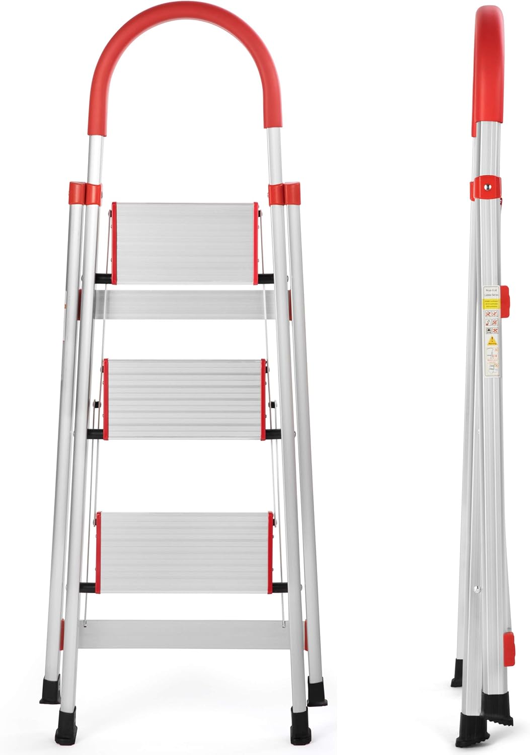 Home Ladder, Folding Step Ladder, Aluminum Step Stool Ladder, Multi Purpose Lightweight Platform Stool, 330 lbs Load Capacity Ladder, 3 Step - - 