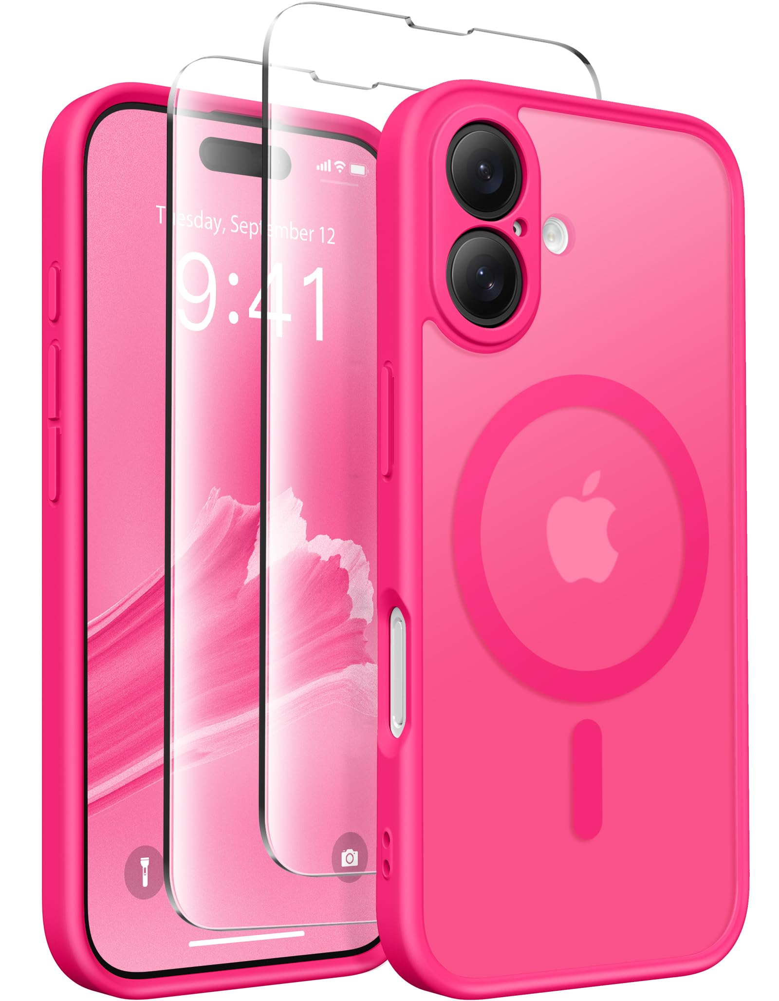 CAPRARO Magnetic Compatible with iPhone 16 Case, Upgraded [Full Camera Protection] [Compatible with MagSafe] Protective Translucent Matte Women Girl Phone Case Cover, Hot Pink