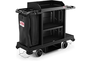 Suncast Commercial Standard Housekeeping Cart with Laundry Bag, Vacuum Holders, Integrated Cleaning Tool Storage, 56" Height x 22" Width, Made in the USA