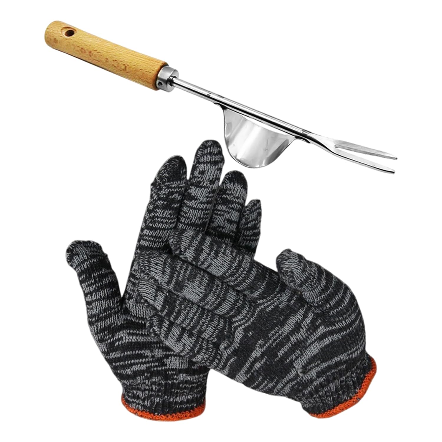 XMNIVATE 1 Stainless Steel Draft Pick, 1 Pair Of Gardening Gloves, Garden Tool Set, Wooden Handle Draft Pick, Weeding Tines Hook, Crack Draft Hook, Manual Weeding Tool