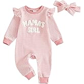 Ursobutegl Newborn Baby Girls Romper Outfits Daddy's Girl Embroidery Striped Ruffle Jumpsuit Bodysuit Fall Winter Clothes