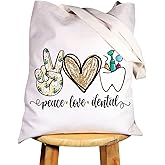 WZMPA Dental Cosmetic Bag Dental Hygienist Gift Peace Love Dental Makeup Zipper Pouch Bag For Dental Assistant Dentist (Peace Dental Tote)
