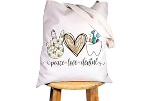 WZMPA Dental Cosmetic Bag Dental Hygienist Gift Peace Love Dental Makeup Zipper Pouch Bag For Dental Assistant Dentist (Peace Dental Tote)
