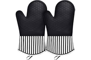 KATUMO Silicone Oven Mitts - 500 °F Heat Resistant Non-Slip Silicone Oven Gloves with Soft Inner Lining for Kitchen, Cooking,