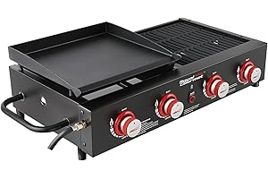 Royal Gourmet GD4002T 4-Burner Tailgater Grill and Griddle Combo, Portable Flat Top Propane Gas Grill with 40,000 BTUs Output for Backyard or Outdoor Cooking, Black