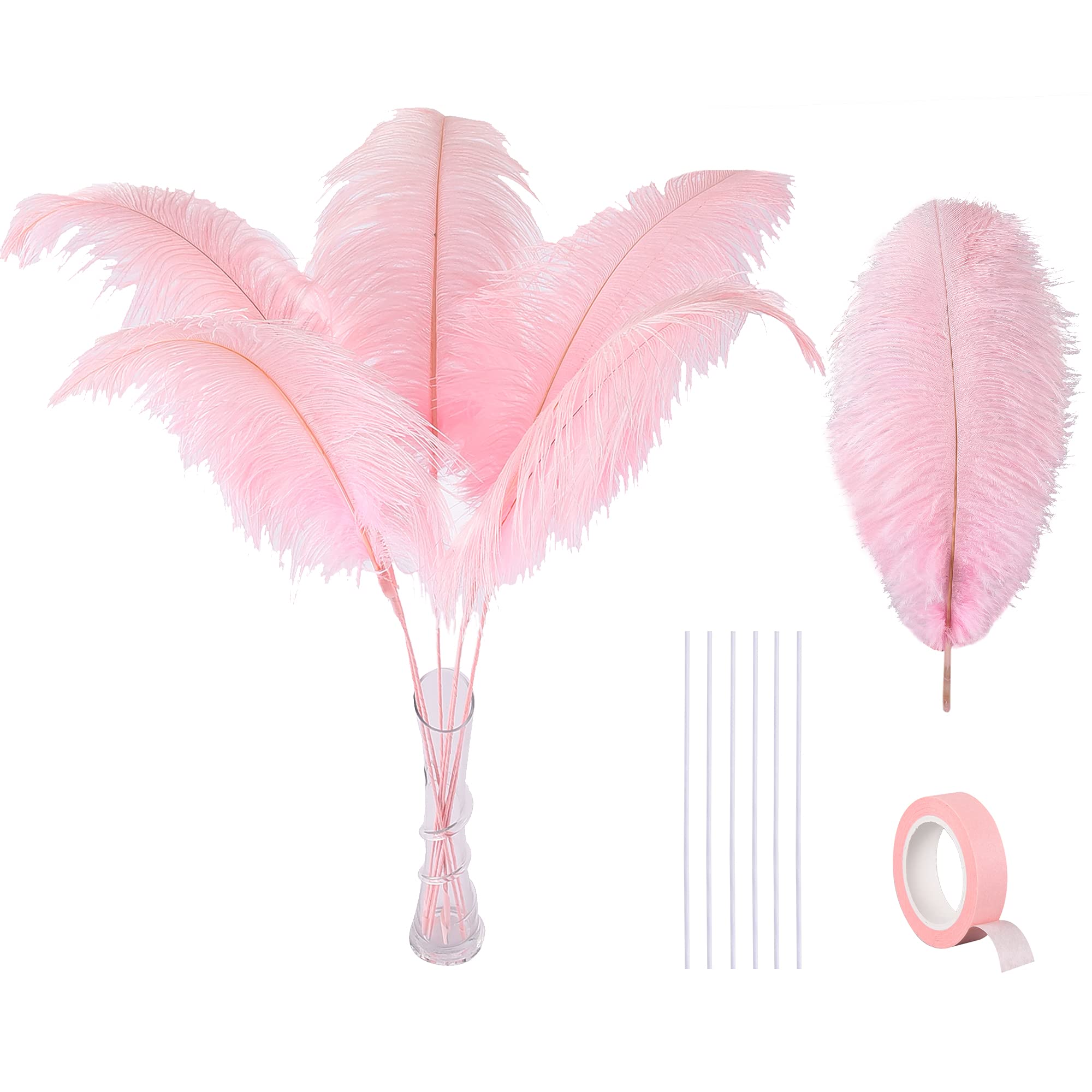 Photo 1 of Ballinger Light Pink Ostrich Feathers - 12pcs 16-18inch Feathers Making Kit Tall Ostrich Feathers Bulk for Vase,Wedding Party Centerpieces and Home Decor