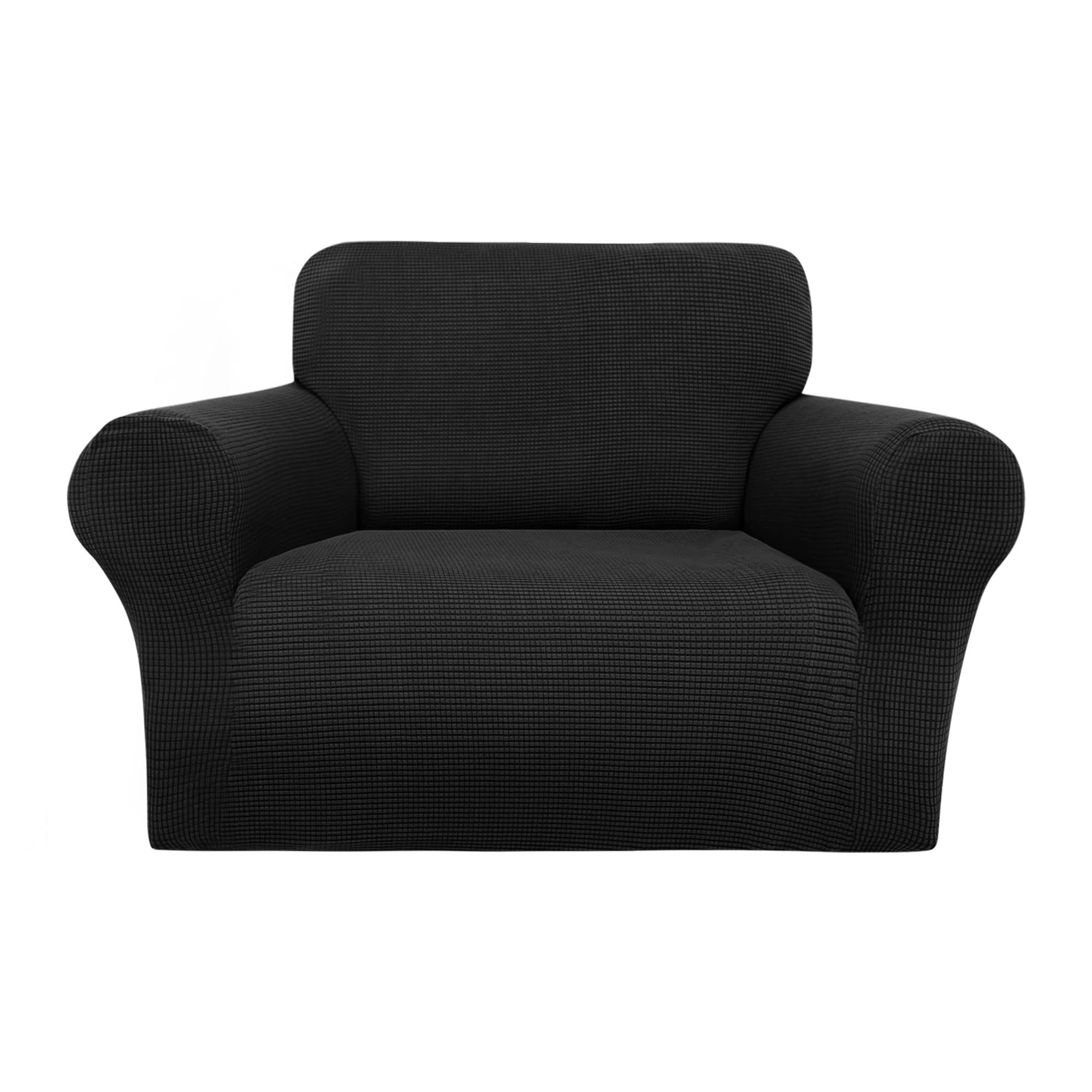 PiccoCasa Stretch Sofa Slipcover, 1-Piece Couch Seat Cover for Sofa Living Room - Spandex Jacquard Checks Sofa Covers, Washable Couch Furniture Cover for Dogs Black 1 Seater
