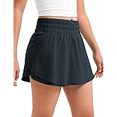 CRZ YOGA Girls Feathery-Fit Soft Skirty Athletic Shorts - Tennis Soccer Casual Flowy Ruffle Zip Pocket Liner Kids Teen