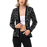 Anna-Kaci Women's Sparkly Sequin Cardigan Long Sleeve Open Front Glitter Party Sequin Blazer Jacket