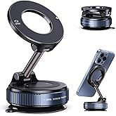 Jikasho Vacuum Magnetic Suction Phone Holder, Foldable and Retractable Hands-Free Suction Cup Phone Mount for Car/Gym/Mirror/Smooth Surface, Compatible with iPhone Android and All Smartphones (Black)