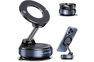 Vacuum Magnetic Suction Phone Holder, Foldable and Retractable Hands-Free Suction Cup Phone Mount for Car/Gym/Mirror/Smooth S