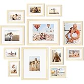 Egofine Picture Frame Set 12 Pack, Picture Frames Collage Wall Decor with Two 11x14, Two 8x10, Four 5x7, Four 4x6 for Wall and Tabletop, Made of Solid Wood, Covered by Plexiglass, Natural Wood