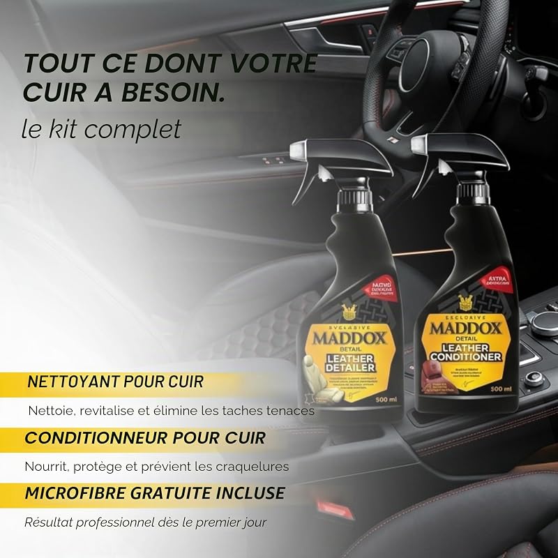 - Kit Nettoyant et Conditionneur Cuir Voiture Sièges 2x500ml