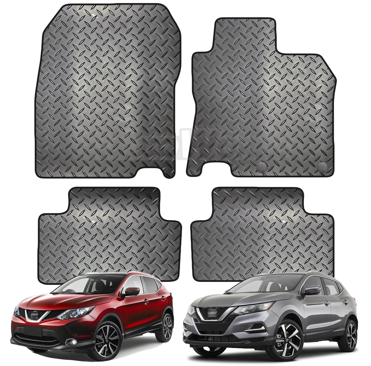 Carsio Rubber 4 Piece Car Mat Set For Nissan Qashqai 2014 to 2021 with [2 Clips] Tailored Fit Floor Mat Complete Accessory Black Custom Fitted - All Weather & Heavy Duty, Anti-Slip Backing