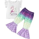 Honganda Toddler Baby Girl Birthday Mermaid Outfit 2nd 3rd 4th T-shirt Top with Mermaid Pants Summer Cake Smash Clothes Set