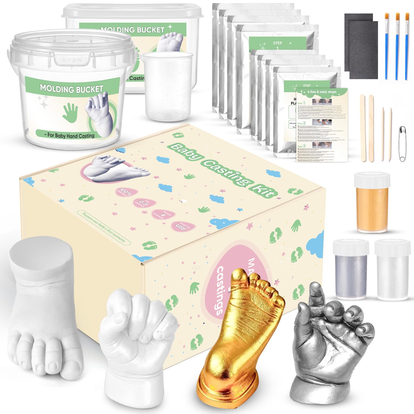 Photo 1 of Noosuna Baby Hand and Foot Casting Kit (4 Pack), 3D Moulding Gift Set, Multiple Accessories, Baby Casting Kit for Babies 0–9 Months Old, Baby Shower, New Mom Gift, Souvenir