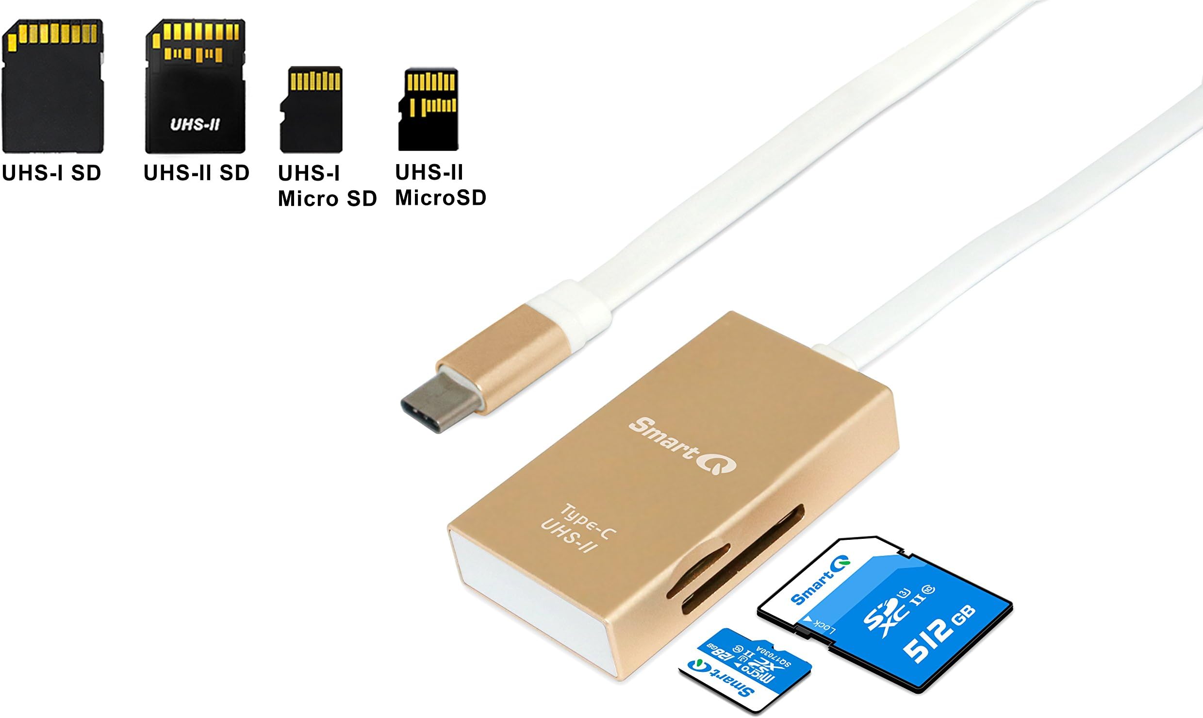 SmartQ C365 UHS-II SD 4.0 Type C Multi-Slot Card Reader, Supports MicroSDXC, MicroSDHC, MicroSD, SDXC and SD for Windows/Mac OS X and Android (Gold)