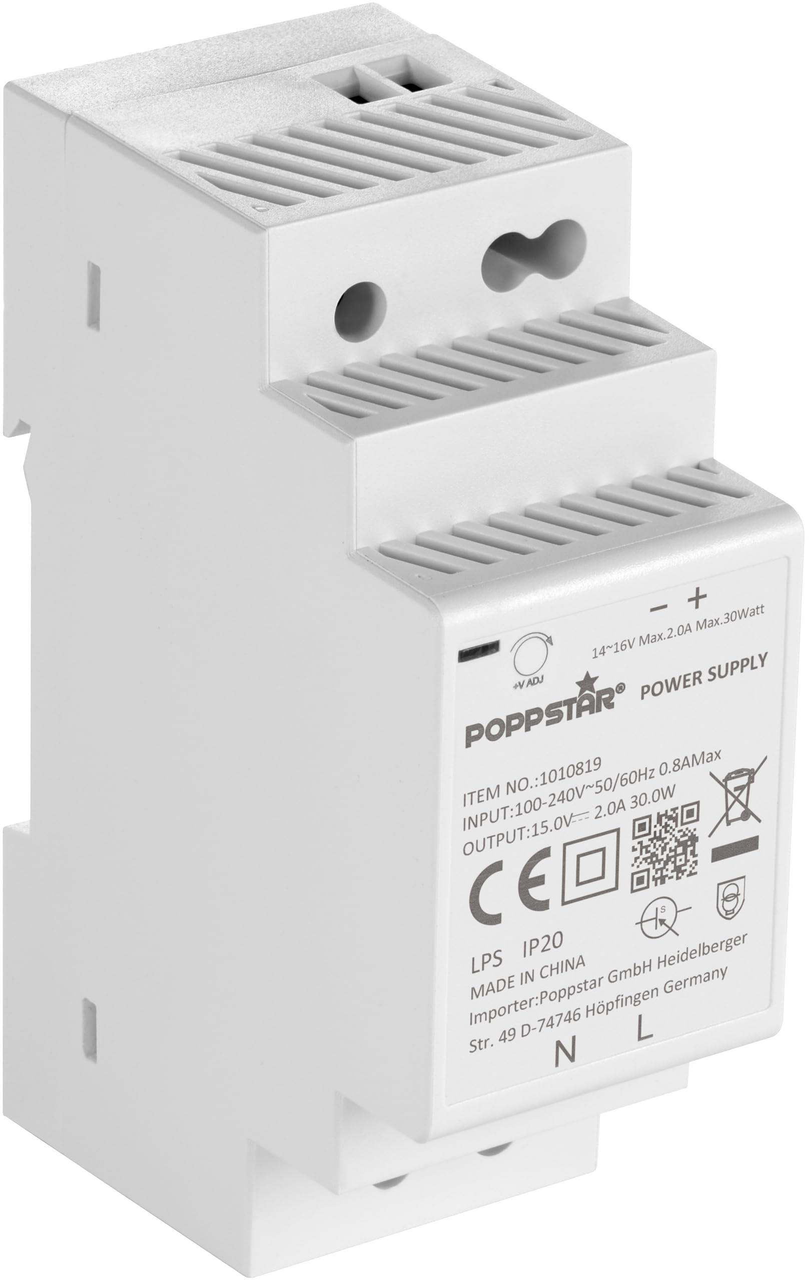 Poppstar DIN rail power supply P-30-15- 15V DC, 2A max. 30W (Input 100-240 V AC 50/60 Hz)