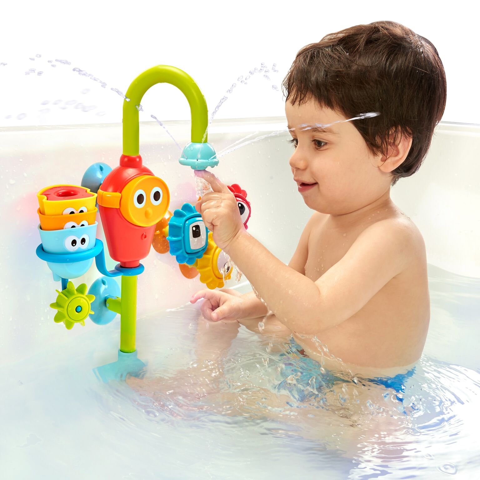 Yookidoo Baby Bath Toy Spin N Sort Spout Pro Three Stackable Cups