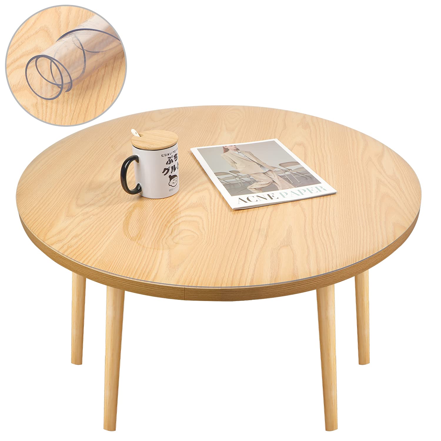 TIEHAN Round Clear PVC Tablecover Waterproof Plastic Transparent Tablecloths Table Mats Desk Pads Waterproof Protector (70 cm)