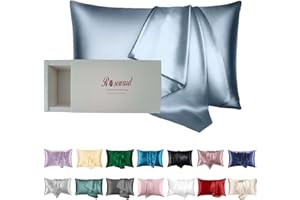 ROSEWARD Anti Acne Pillow Cases Hypoallergenic, USA Made, King Size Silk Pillowcase for Hair and Skin, Premium 22 Momme Pure Mulberry Silk Pillow Cover, 1 Pc 20"x36" (King, Blue Grey)