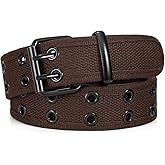 WHIPPY Canvas Double Grommet Belt Unisex Casual Double Prong Belt for Men Women for Jeans Pants