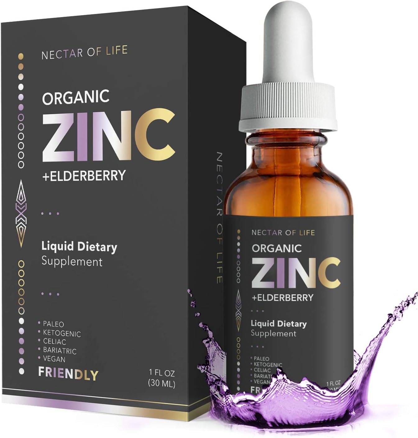 Organic Zinc Supplement for Adults Kids for Immune Support System - Raw Zinc + Elderberry Powerful Alternative to Lozenge, Gummies, Chewable Tablets, Capsules