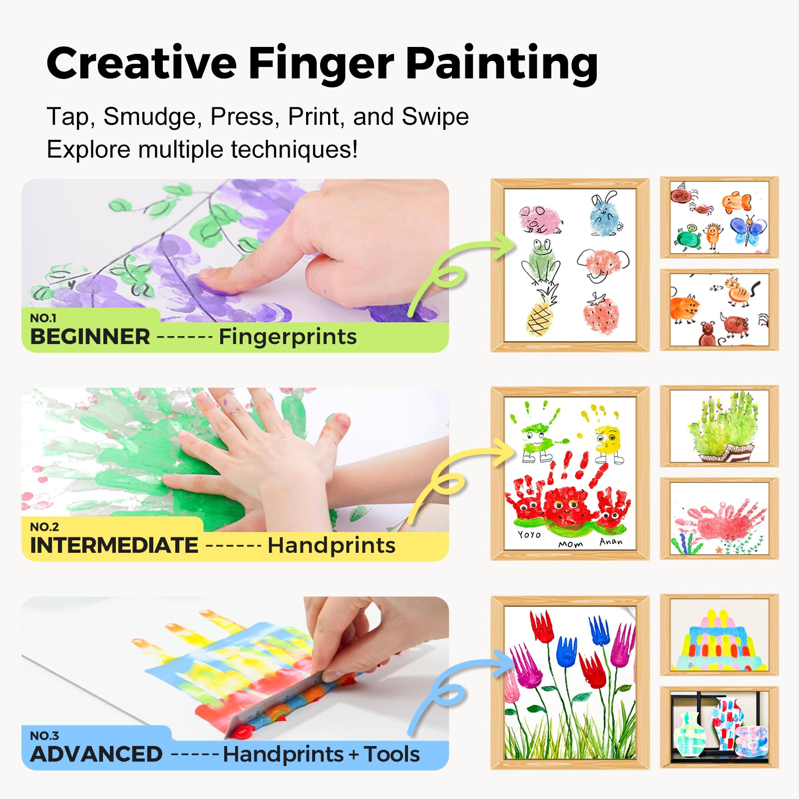 Jar Melo Washable Finger Paints for Toddlers, 10 Colors Large Capacity (2.1fl oz), Non Toxic Baby Paint for Hand and Feet, Safe Art Supplies, Preschool Learning Gifts for Kids Age 2+