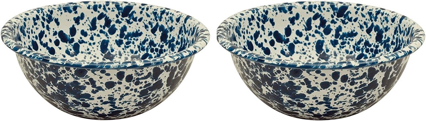 Crow Canyon - Set of 2 Enamelware 20oz Soup/Cereal Bowls (Navy Marble)